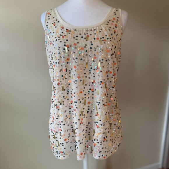 Express Beaded Sequin Tank Top Womens Medium Retro Rave Festival Vintage Bright - Picture 1 of 12